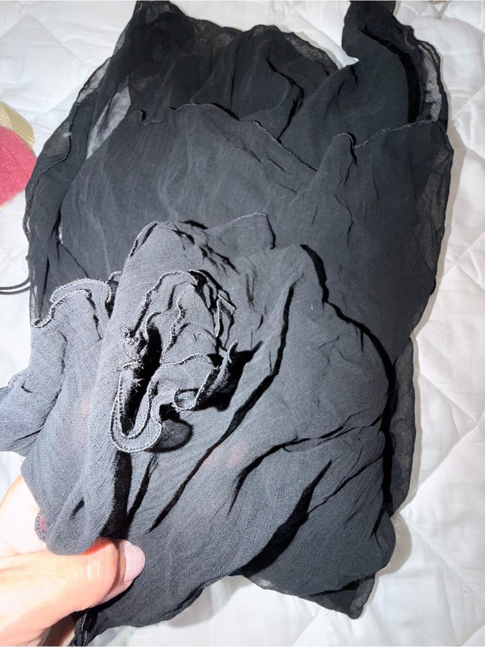 🗽Sonia Rykiel Paris Black Sheer Scarf with Floral Motif & Rolled Edges